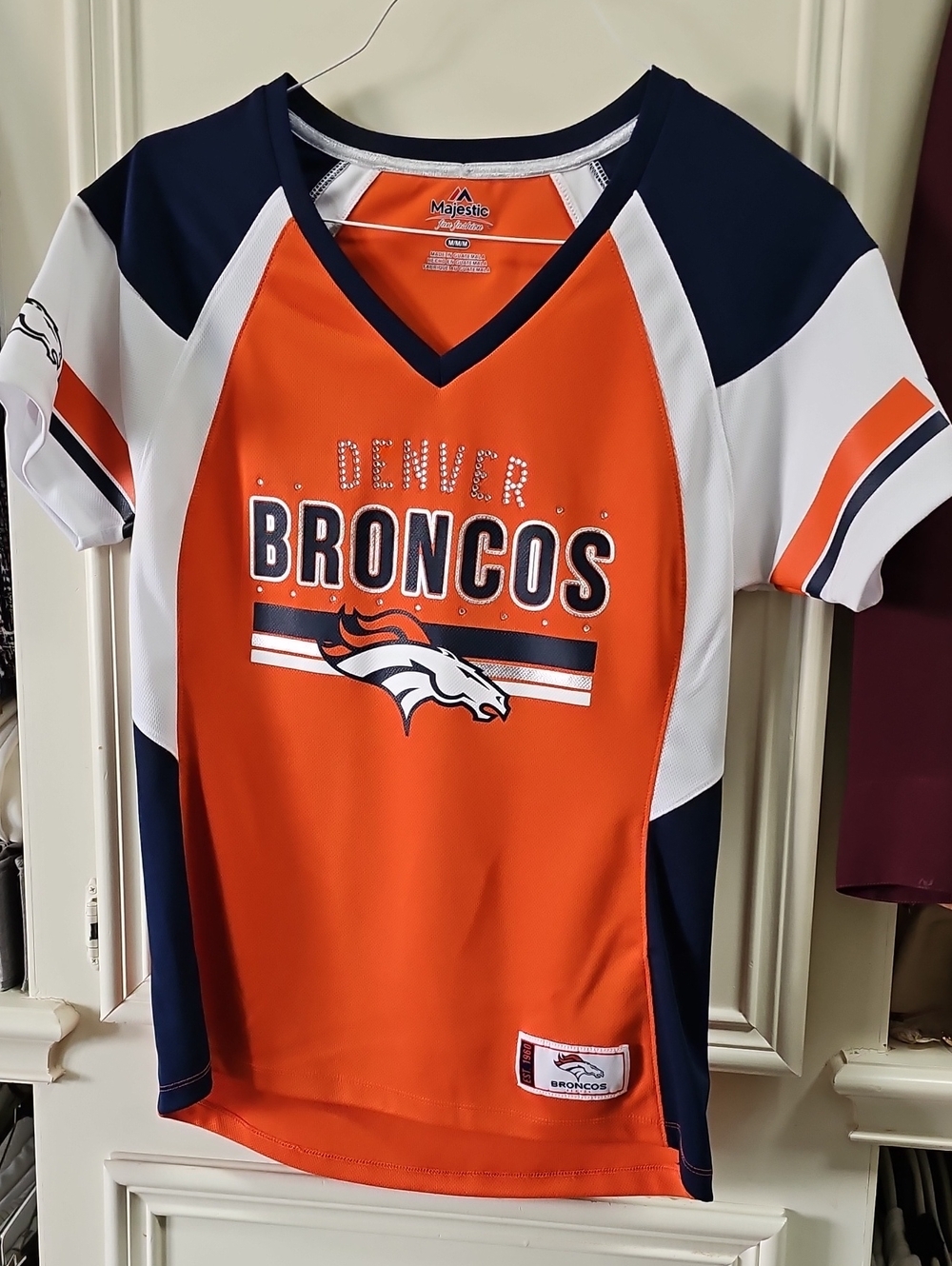 Majestic Orange Navy White Denver Broncos V-Neck Jersey